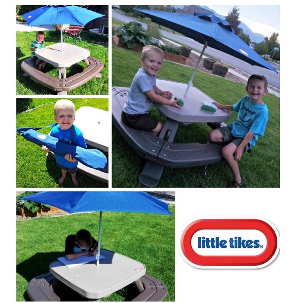 little tikes folding picnic table with umbrella